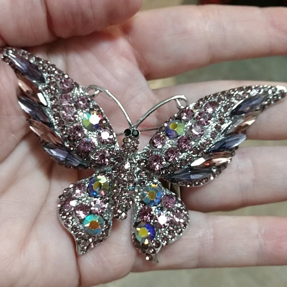 Larger Butterfly Iridescent Rhinestone Brooch Pin Bling - Picture 5 of 12